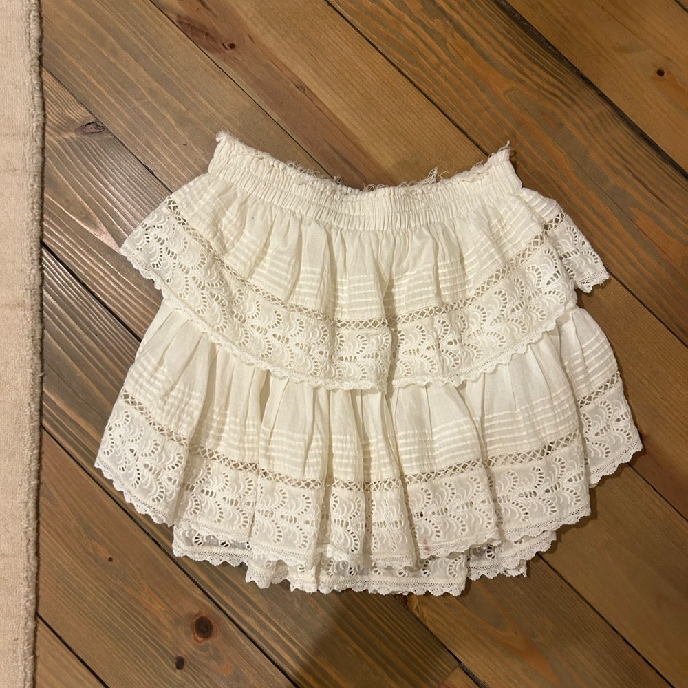LoveShackFancy Cream Lace Tiered Skirt